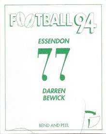 1994 Select AFL Stickers #77 Darren Bewick Back